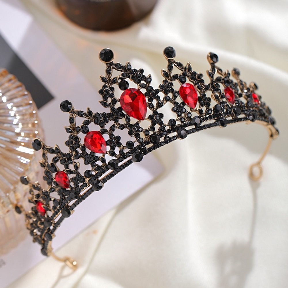 Red baroque tiara crown queen bride princess bridal wedding jewelry prom dress